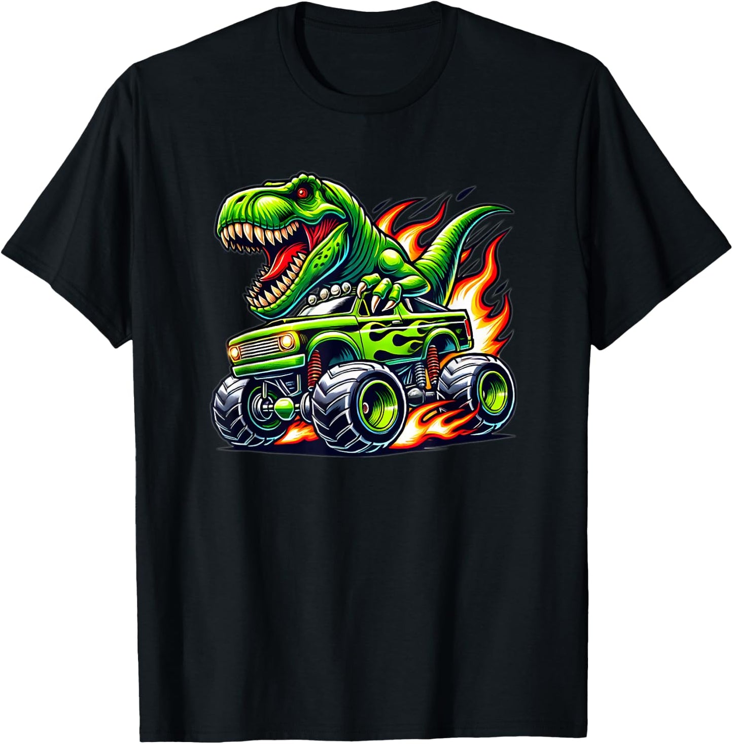 Monster Truck Dinosaur Birthday Party Monster Truck Boy T-Shirt - T-Shirt | Black