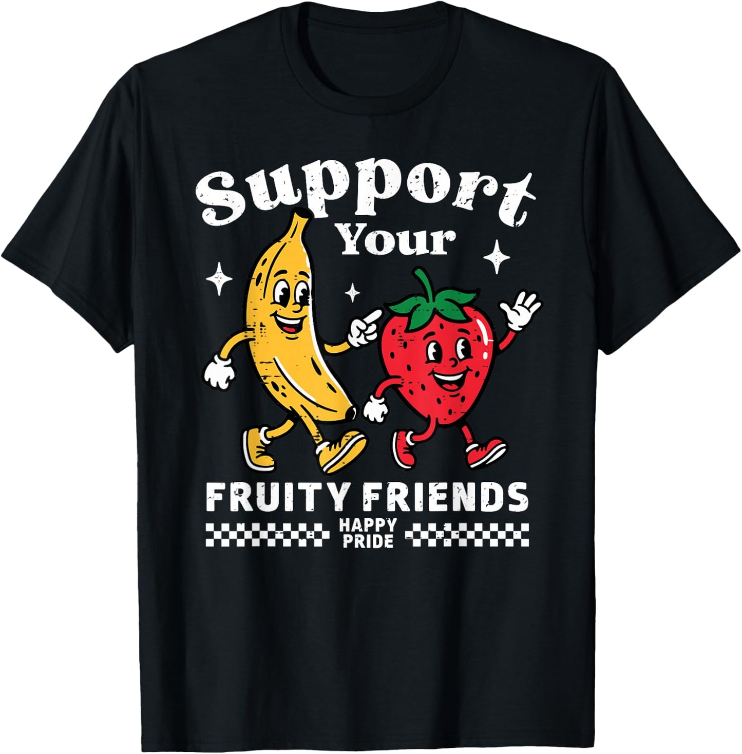 Support Your Fruity Friends Gay Pride Month LGBTQ Fruit Ally T-Shirt - T-Shirt | Black