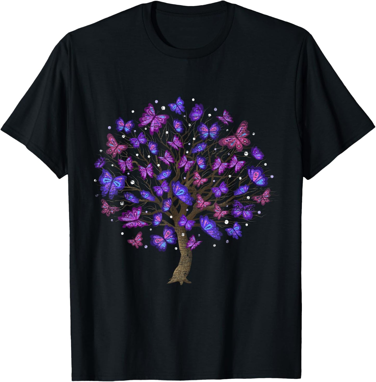 Animal Purple Butterflies Tree Nature Butterfly T-Shirt - T-Shirt | Black