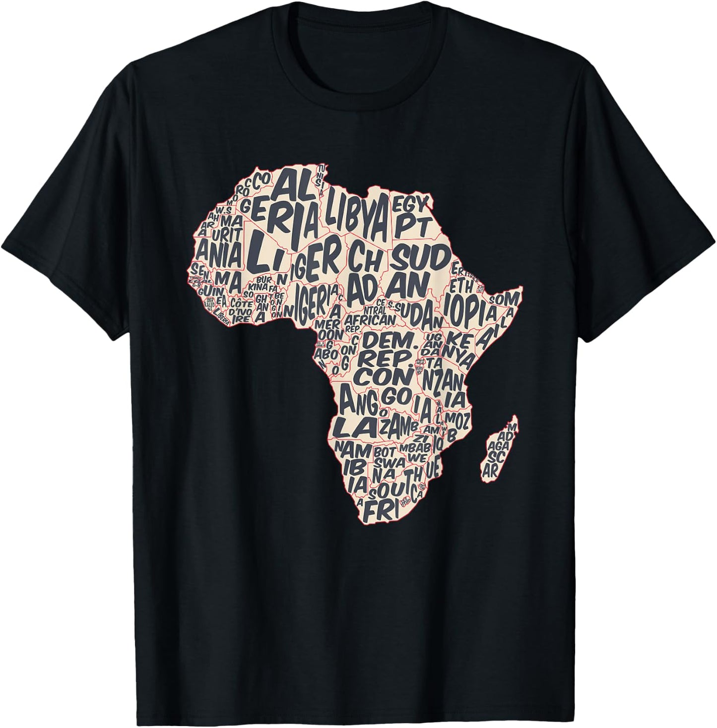 African countries Map in Typography, country names of Africa T-Shirt - T-Shirt | Black