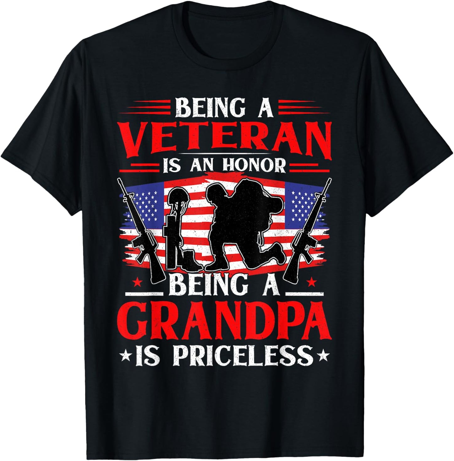 Being a Veteran is an Honor Being a Grandpa is Priceless T-Shirt - T-Shirt | Black