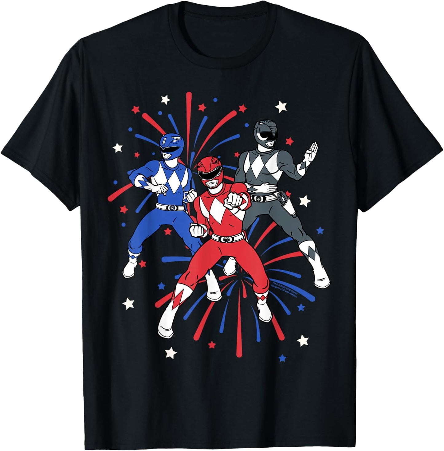 Power Rangers 4th of July Mighty Morphin Rangers Fireworks T-Shirt - T-Shirt | Black