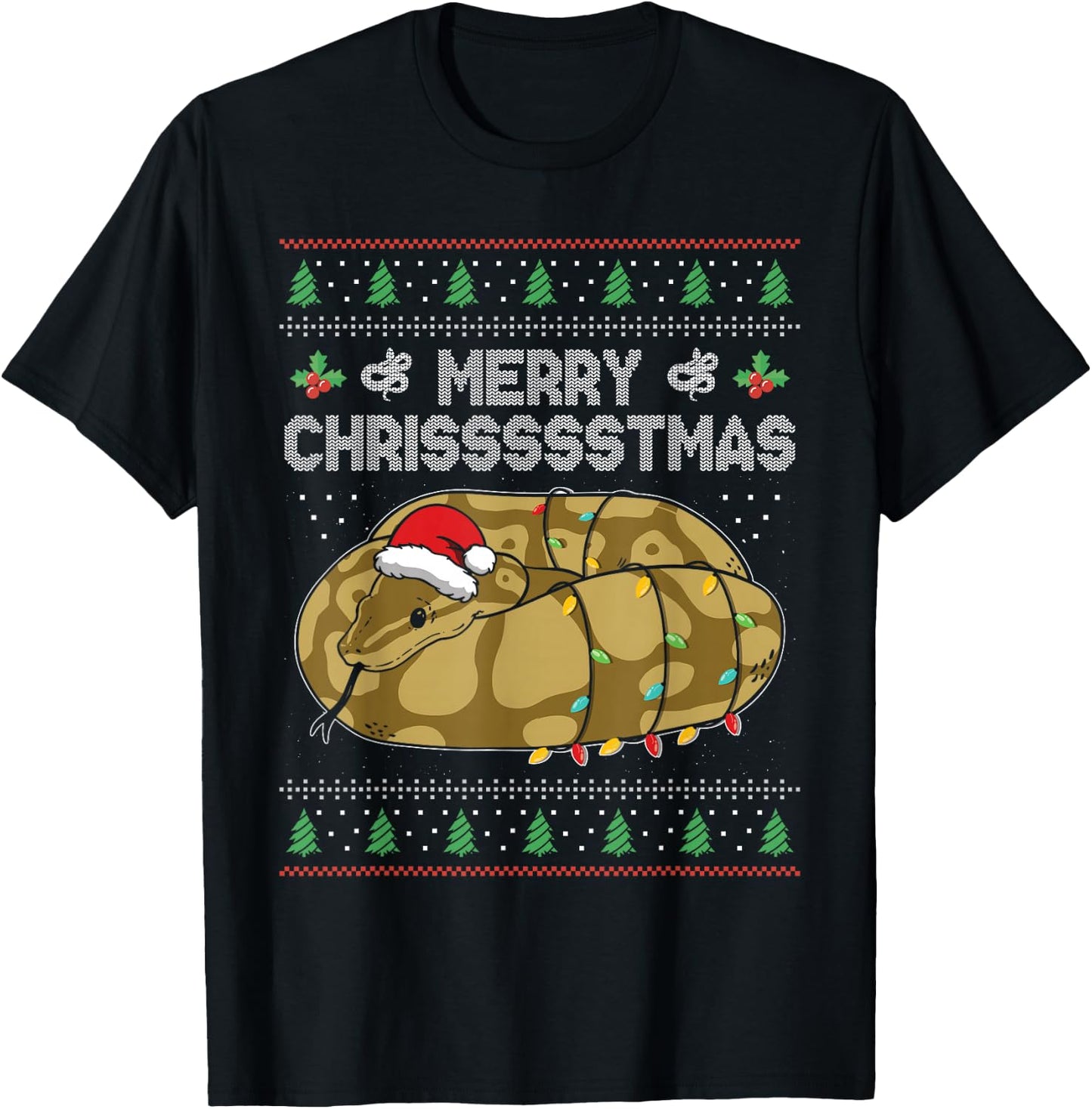 Merry Chrissssstmas Santa Hat Snake Reptile Christmas T-Shirt - T-Shirt | Black