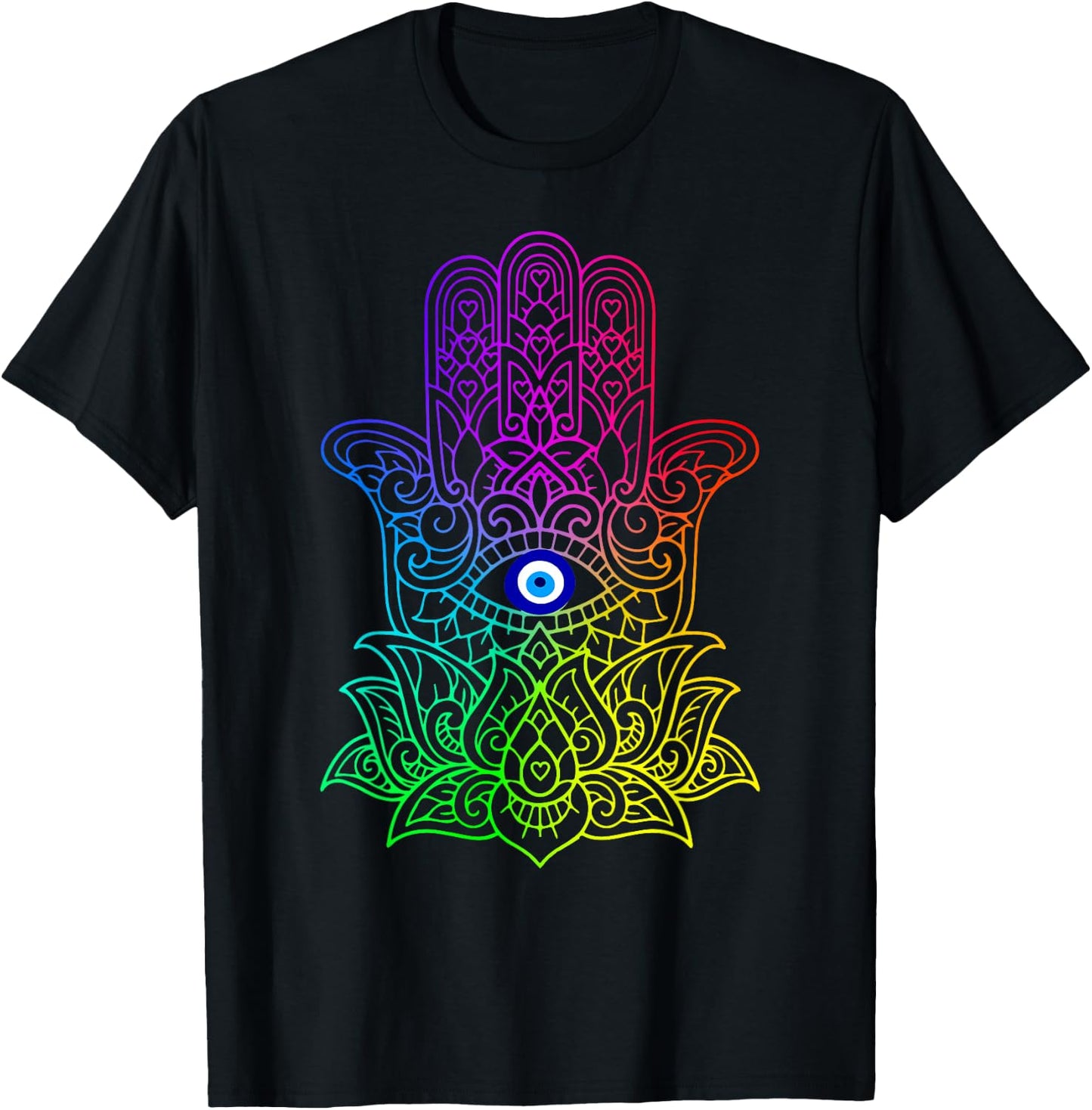 Hand of Hamsa Fatima Evil Turkish Tiger Eye T-Shirt - T-Shirt | Black
