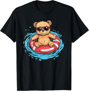 Chill Teddy Bear Pool Float Sunglasses T-Shirt - T-Shirt | Black
