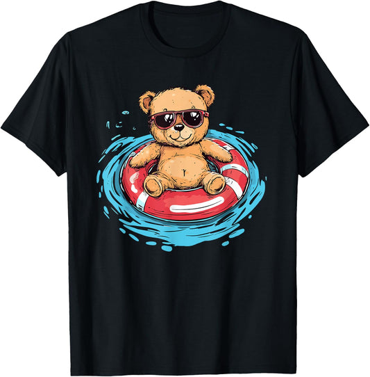 Chill Teddy Bear Pool Float Sunglasses T-Shirt - T-Shirt | Black