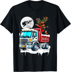 Dabbing Reindeer On Truck Christmas Driver Lover Kids T-Shirt - T-Shirt | Black