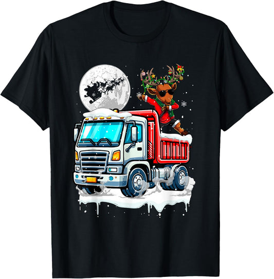 Dabbing Reindeer On Truck Christmas Driver Lover Kids T-Shirt - T-Shirt | Black