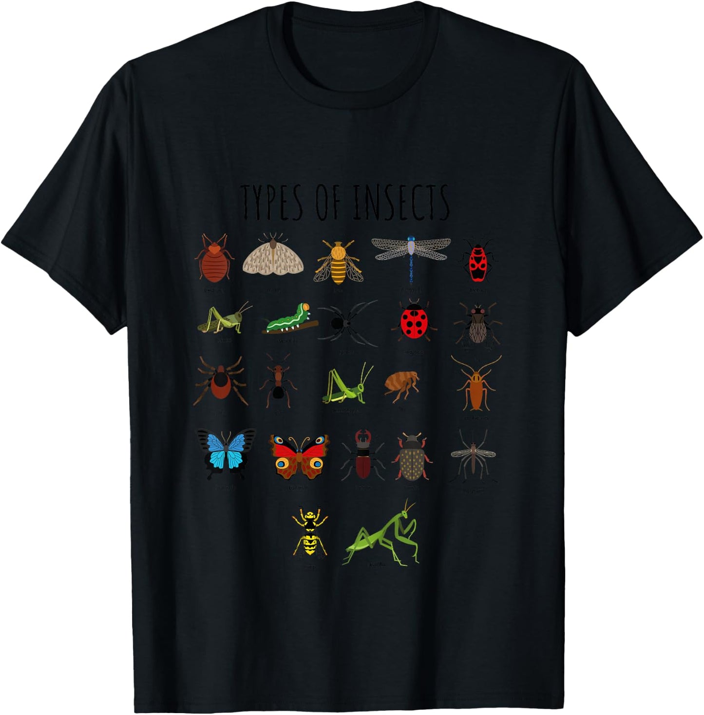 Types of Insect Bug Identification Science T-Shirt - T-Shirt | Black