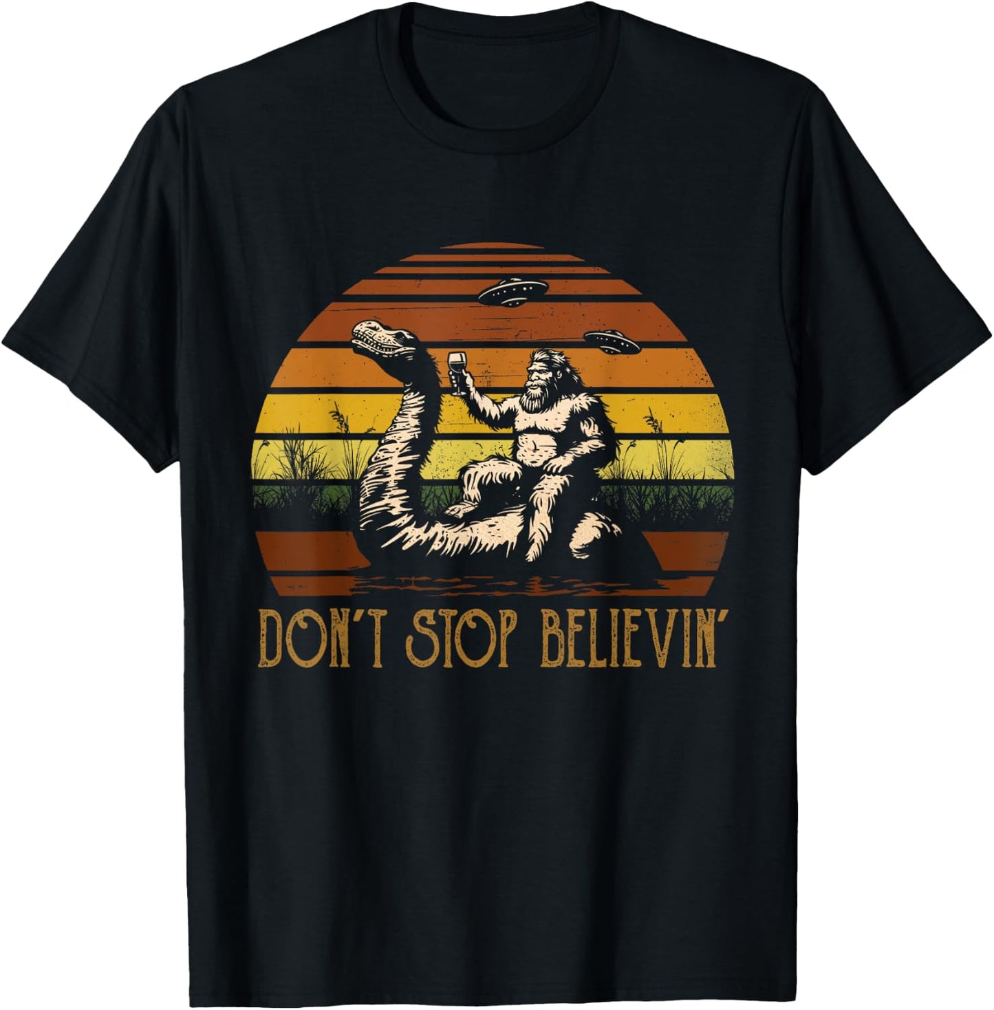 Vintage Cute Animal Loch Ness Monster Don't Stop Believin' T-Shirt - T-Shirt | Black