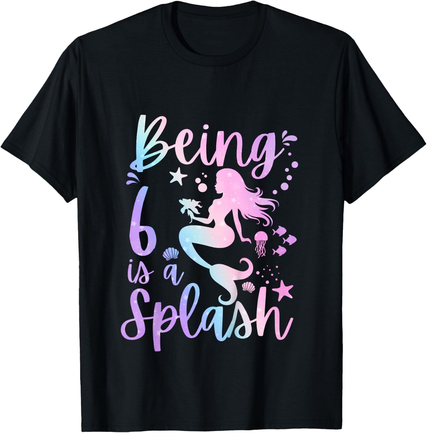 6 Year Old 6th Mermaid Birthday Under Sea Party Themed T-Shirt - T-Shirt | Black