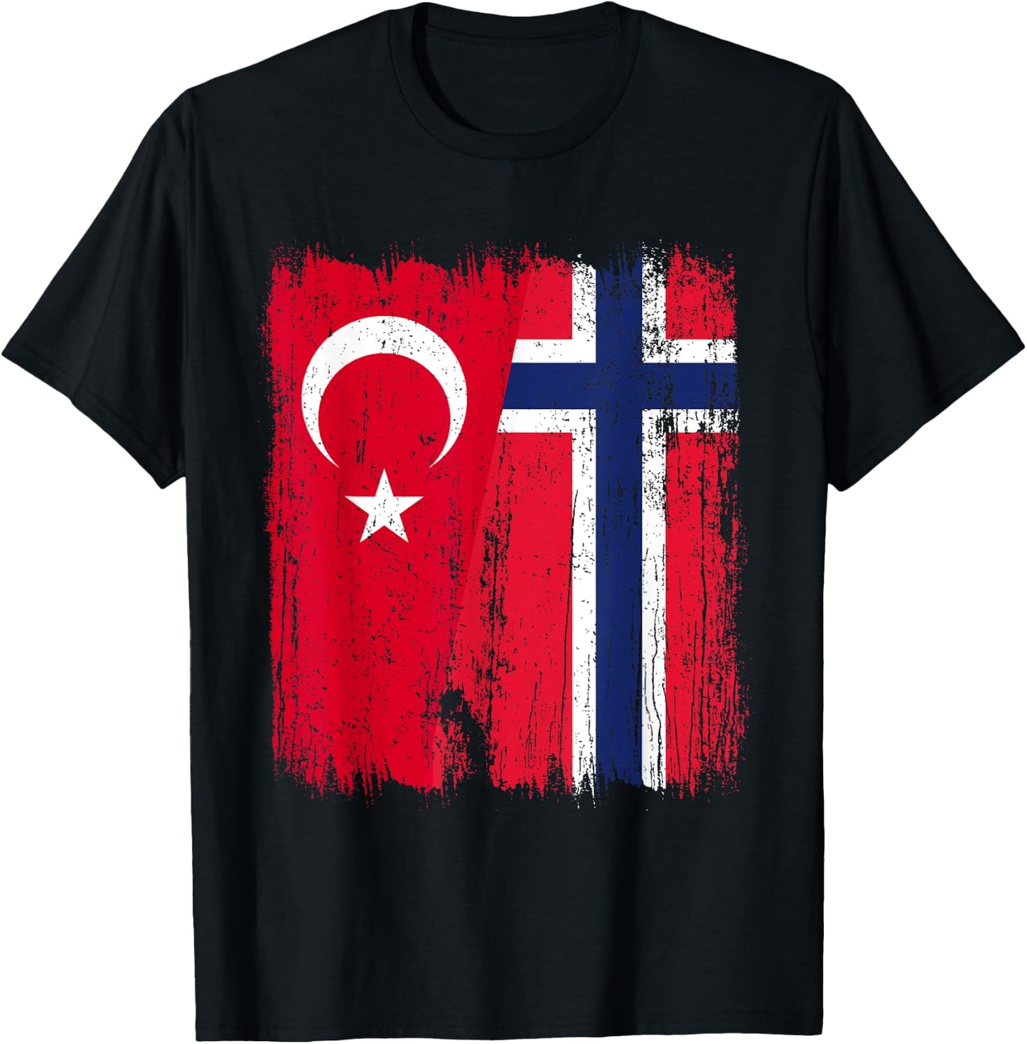 Turkey Norway Half Flag Turkish Norwegian Ancestry T-Shirt - T-Shirt | Black