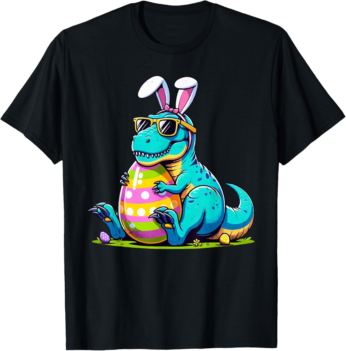 Dinosaur Easter Bunny Egg Happy Eastrawr T Rex Kids Boy Girl T-Shirt - T-Shirt | Black
