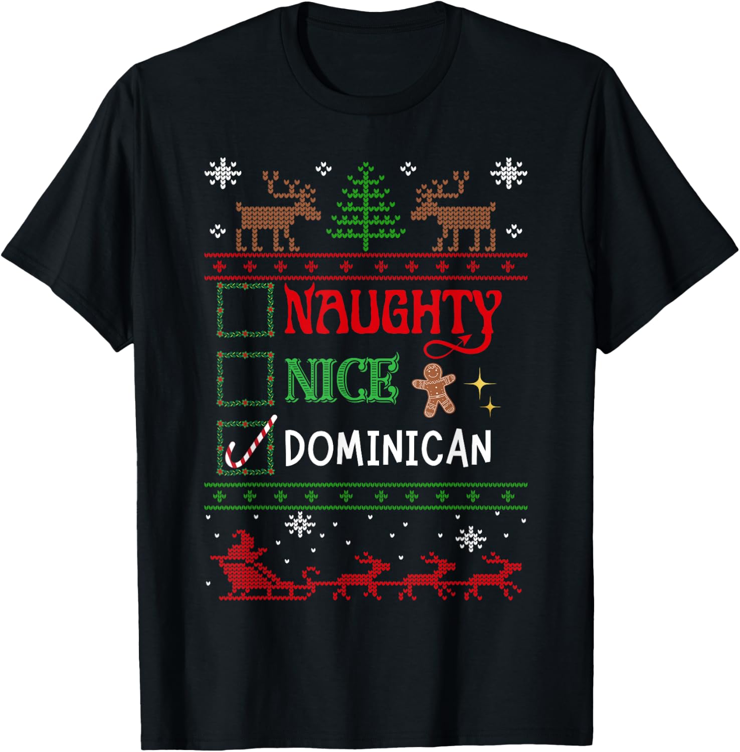 Funny Xmas Nice Naughty List Christmas Dominican Heritage T-Shirt - T-Shirt | Black