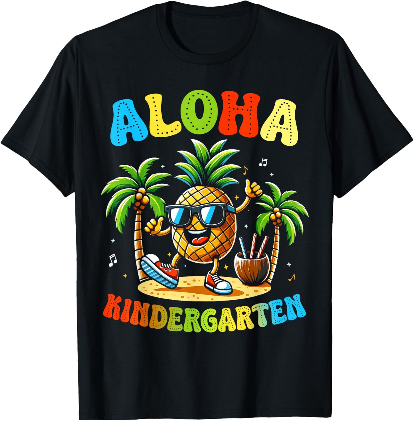 Funny Pinapple Beach Back To School Day Aloha Kindergarten T-Shirt - T-Shirt | Black