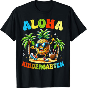 Funny Pinapple Beach Back To School Day Aloha Kindergarten T-Shirt - T-Shirt | Black