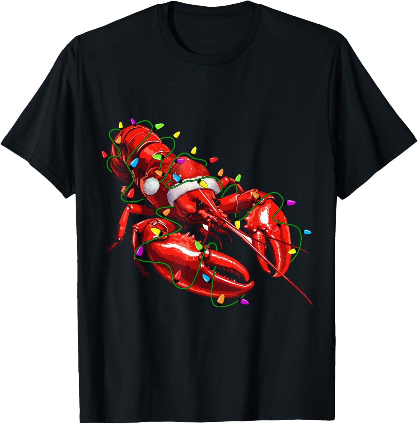 Lobster Santa Christmas Tree Lighting Xmas Funny T-Shirt - T-Shirt | Black