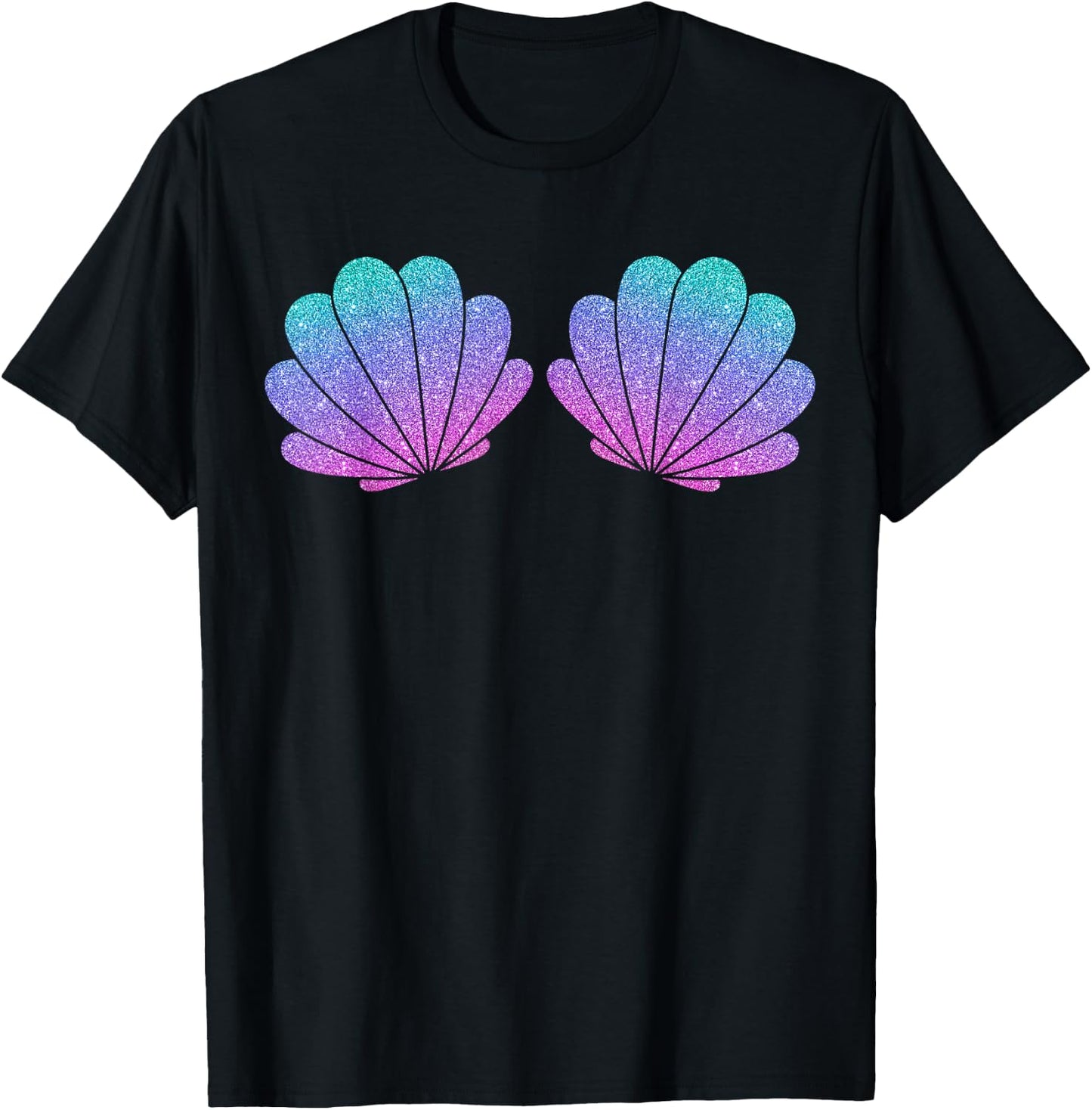 Shell Bra Mermaid Birthday Beach Party Halloween Costume , black T-Shirt - T-Shirt | Black