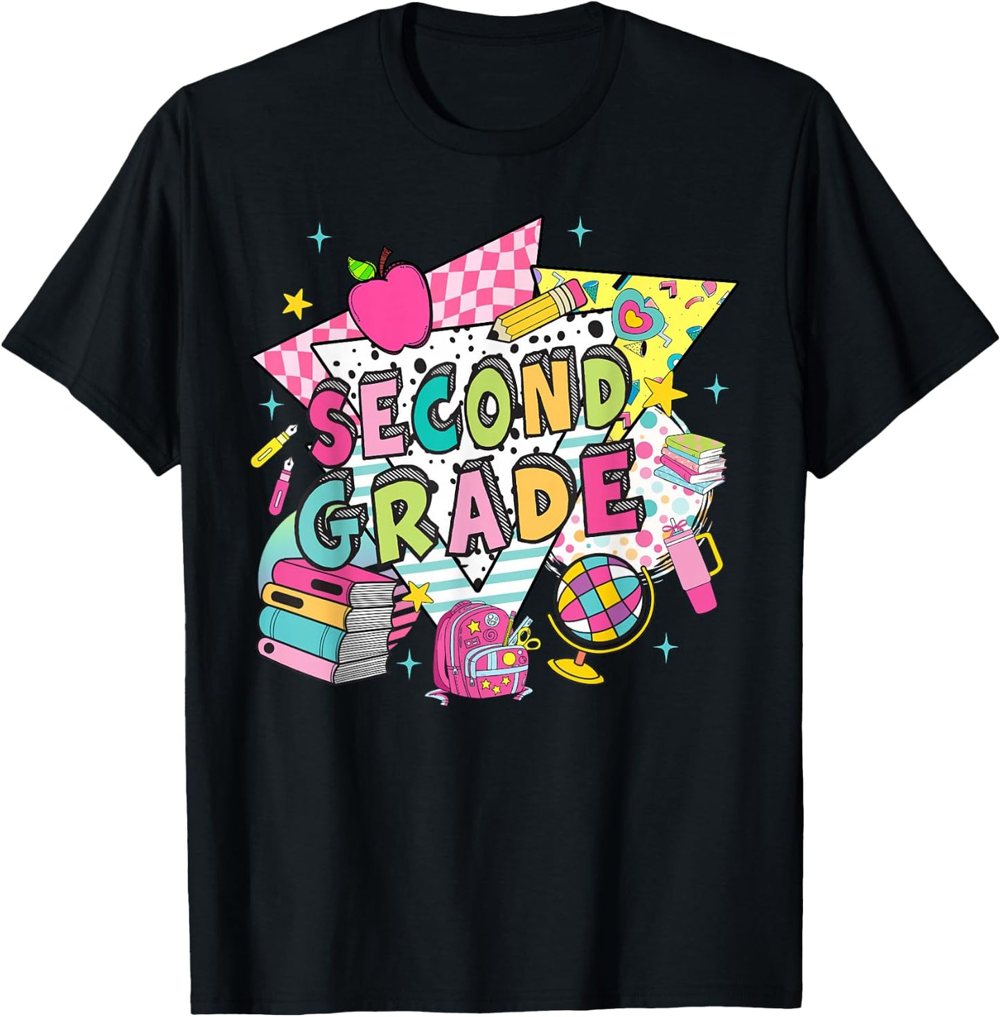 Second Grade Teachers Students Retro 90s Back To School T-Shirt - T-Shirt | Black