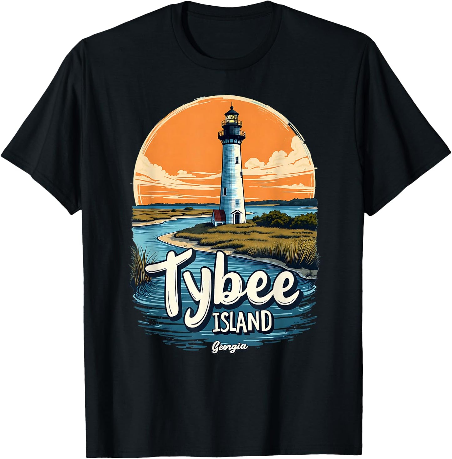 Coastal Waters Tybee Island Georgia Lighthouse T-Shirt - T-Shirt | Black