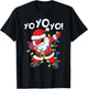 Dabbing Santa In Hat Garland Yo Yo Yo Funny Christmas T-Shirt - T-Shirt | Black