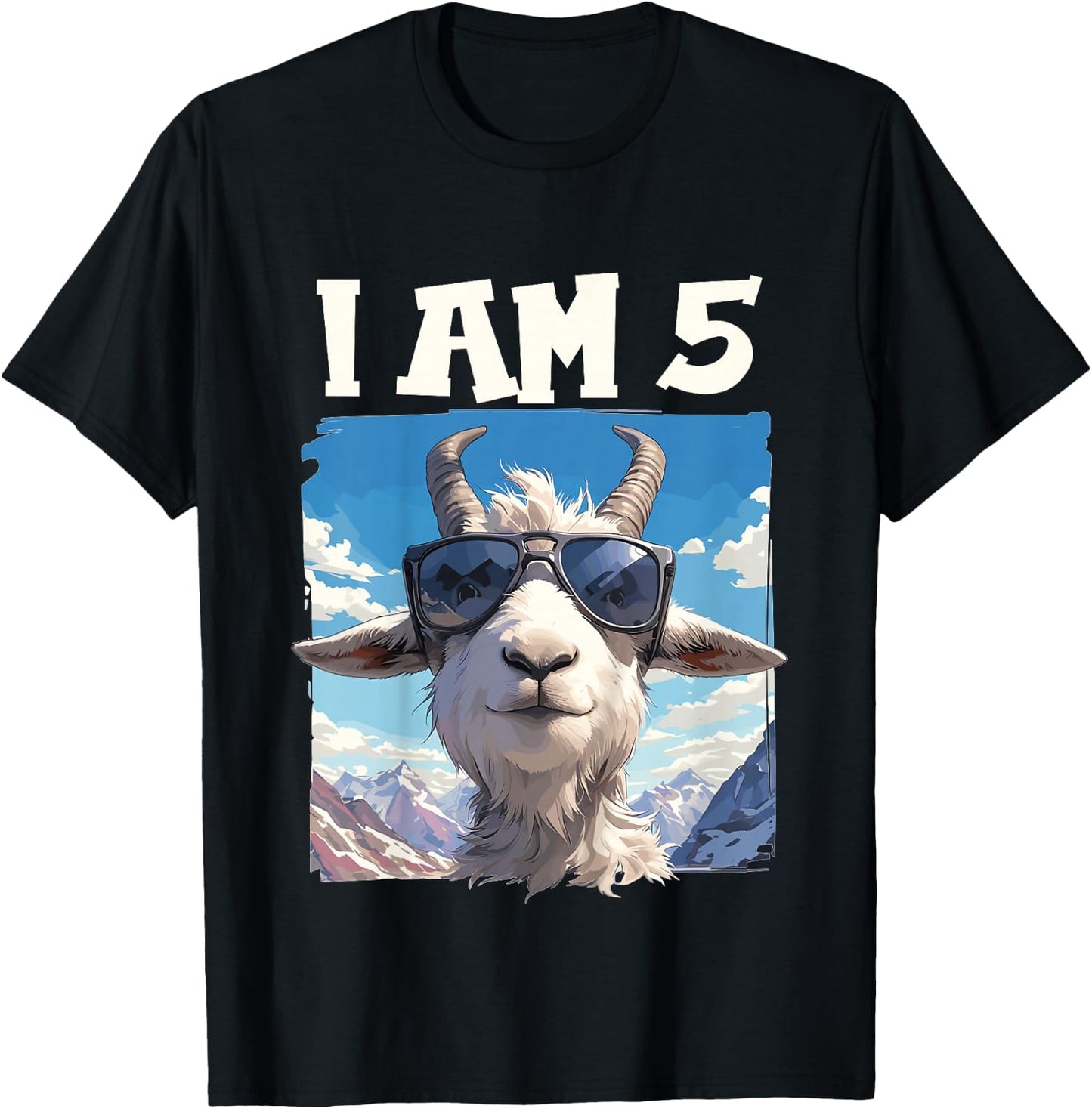 Kids 5 Years old 5 birthday Goats Boy Girl Goat T-Shirt - T-Shirt | Black