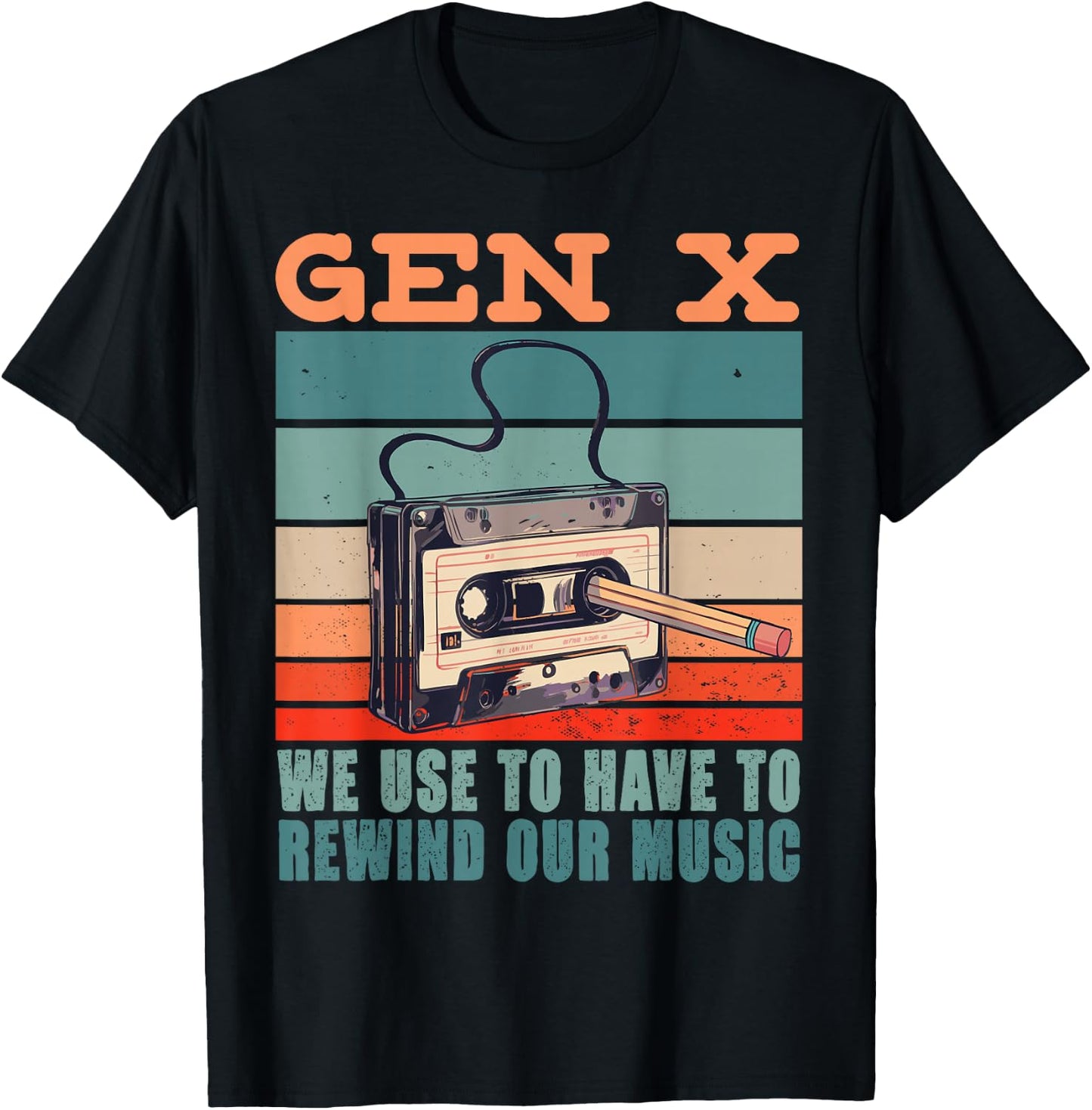 Gen X Cassette Tape Pencil Retro Music T-Shirt - T-Shirt | Black