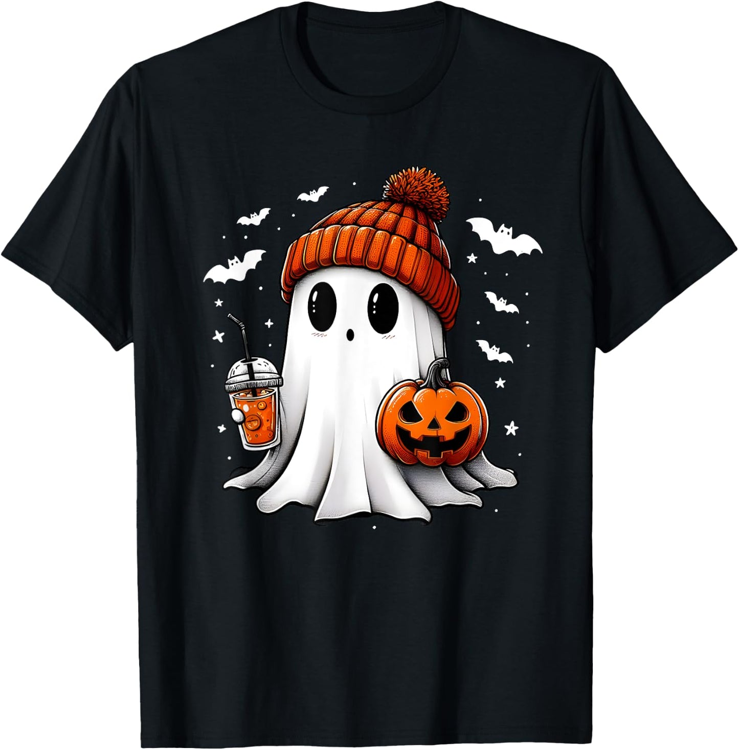 Cute Halloween Ghost Drink Pumpkin T-Shirt - T-Shirt | Black