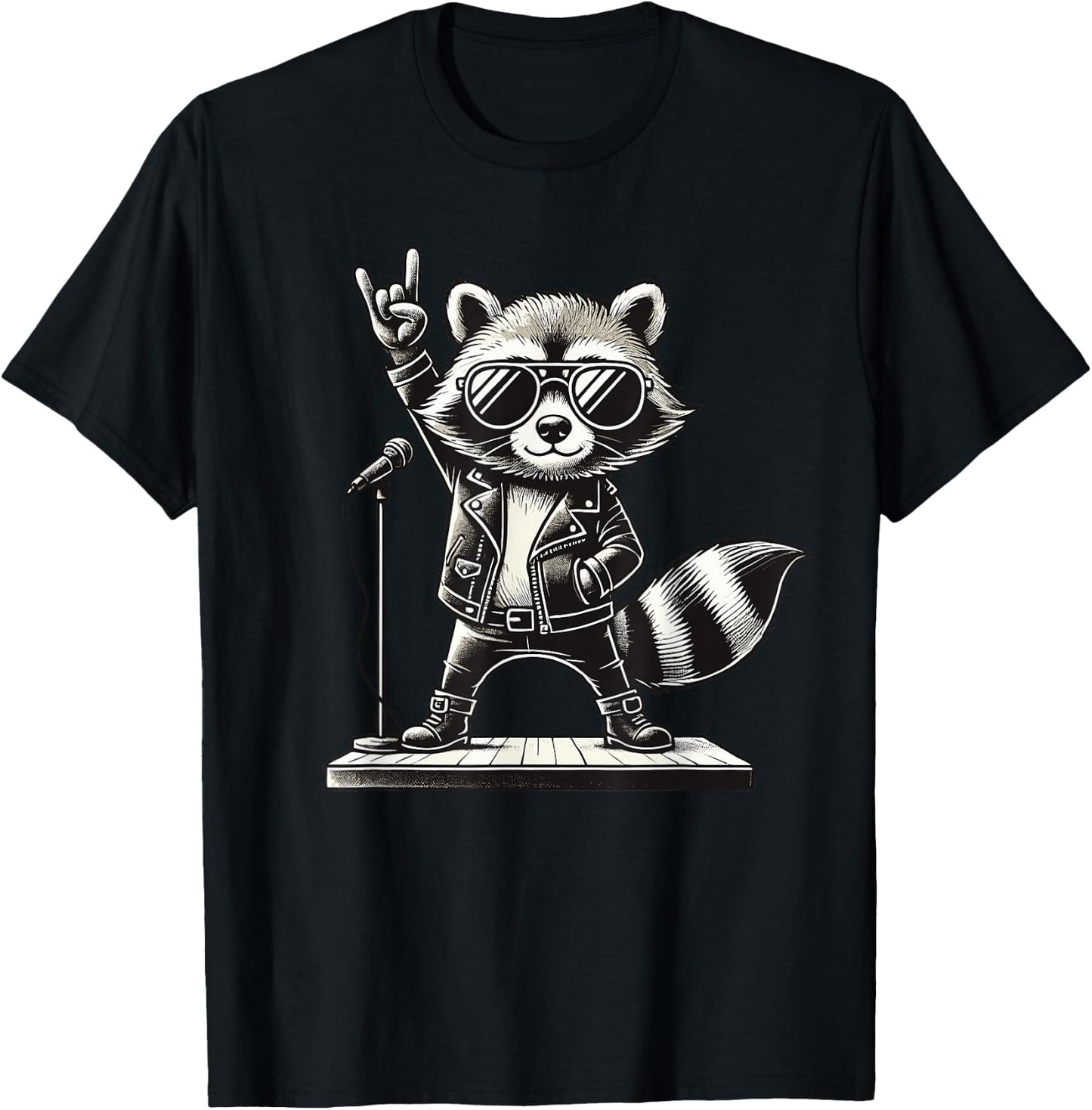 Rock Music & Rocker, Rock Hand, Kids & Boys, Funny Raccoon , Black, S T-Shirt - T-Shirt | Black