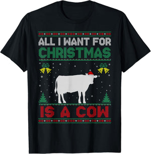 All I Want For Christmas Is A Cow Ugly Sweater T-Shirt - T-Shirt | Black