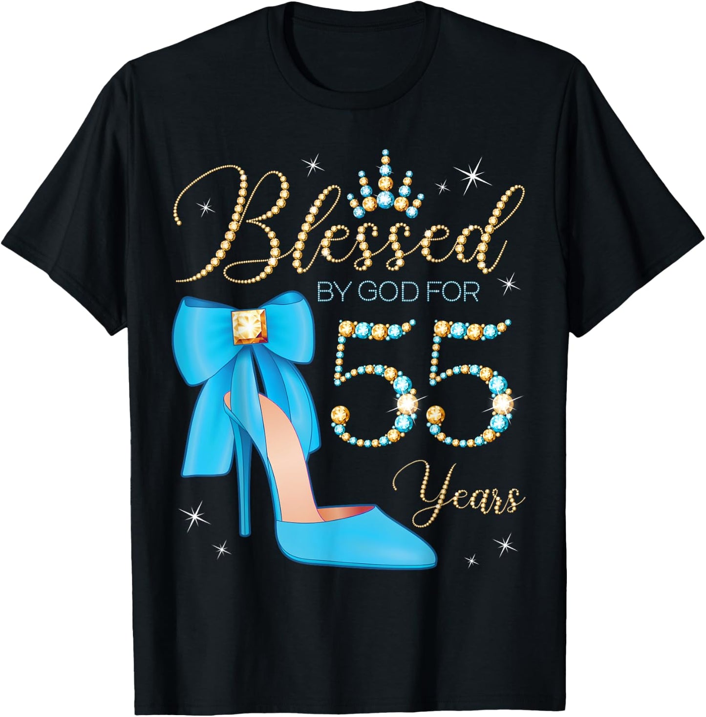 Blessed By God For 55 Years Old 55th Birthday Party Queen T-Shirt - T-Shirt | Black