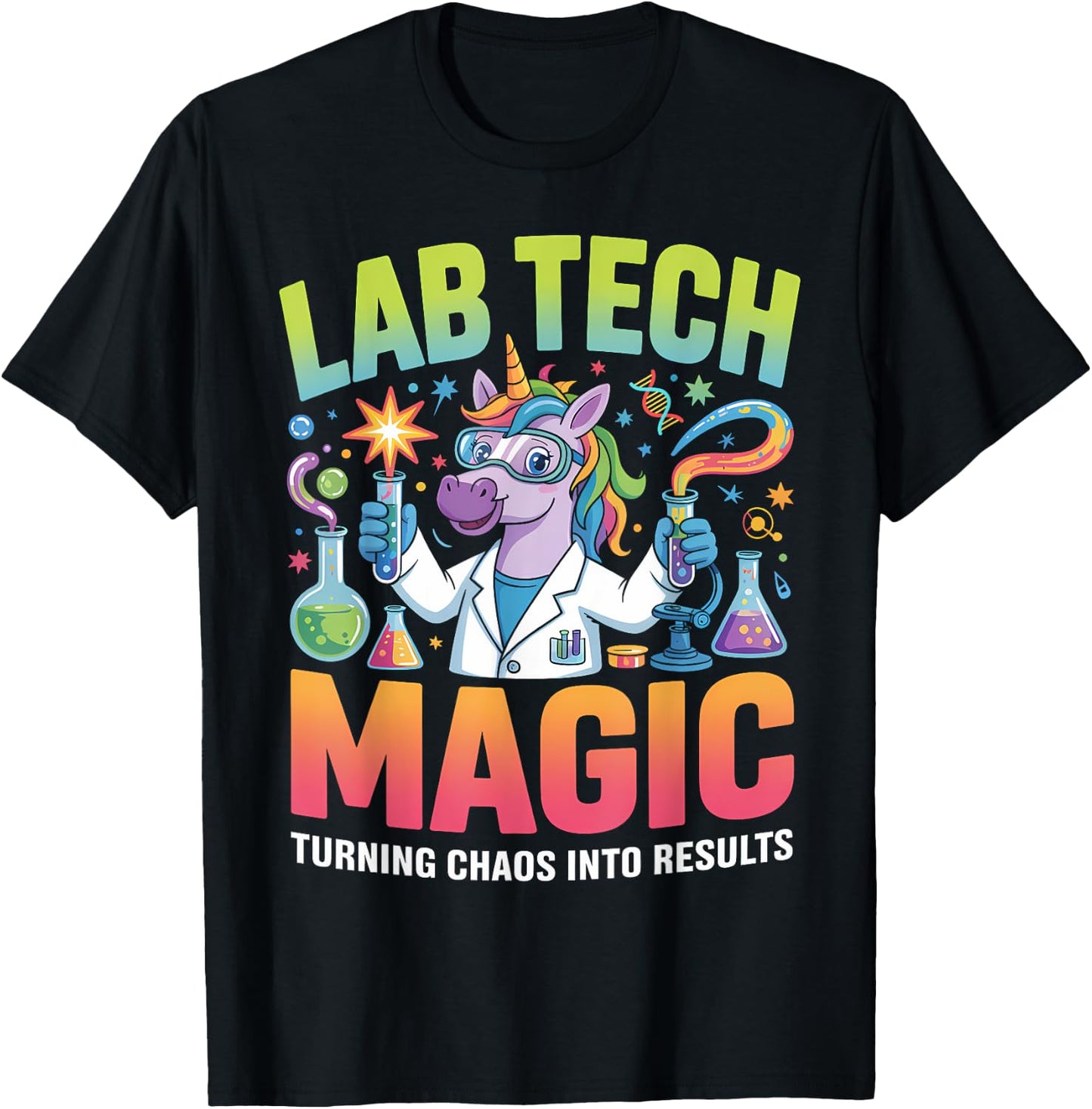 Funny Lab Technologist Unicorn Science Magic Clinical Tech T-Shirt - T-Shirt | Black
