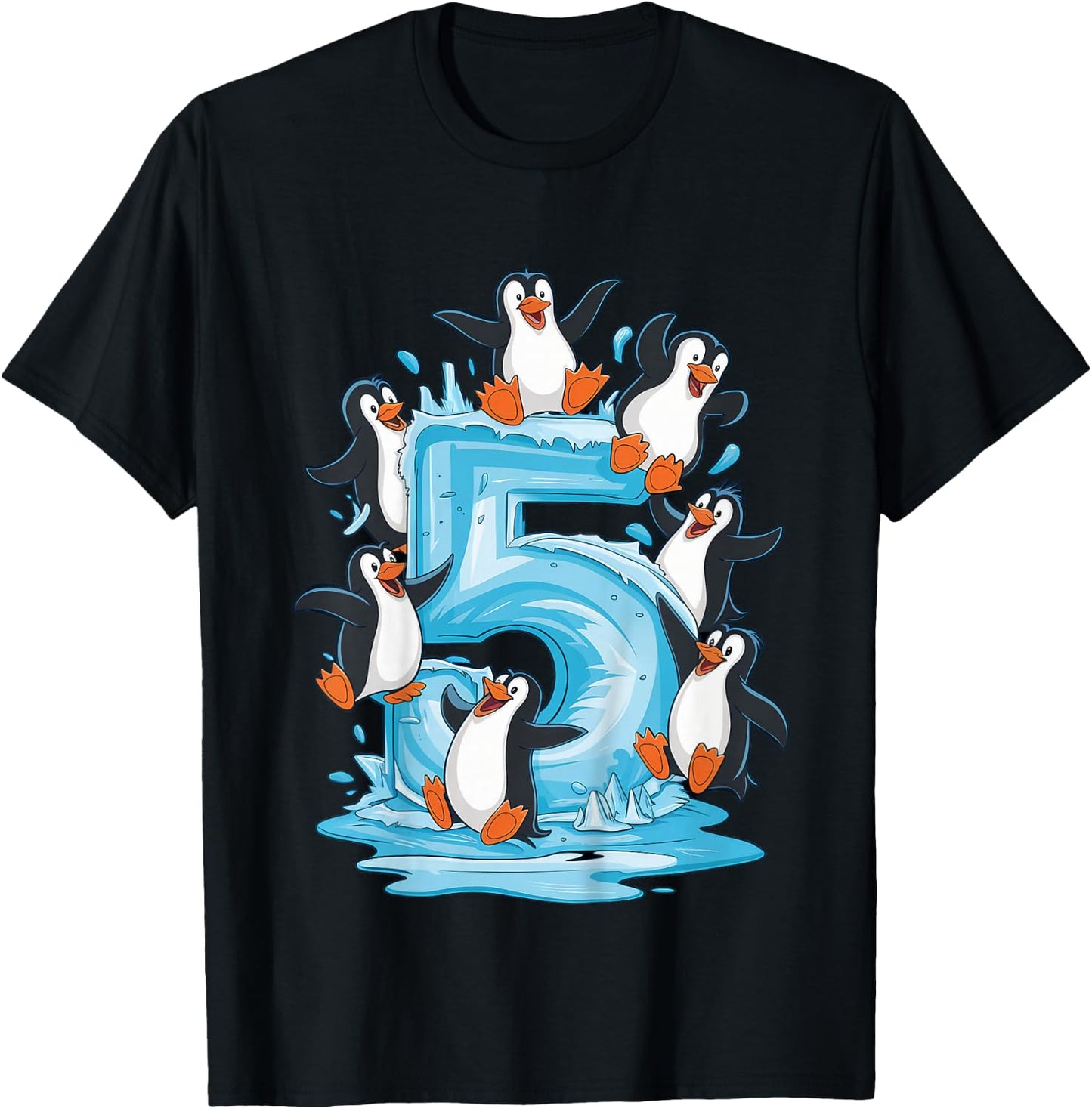 Kinder Pinguine 5. Geburtstag Jungen Mädchen 5 Jahre Pinguin T-Shirt - T-Shirt | Black