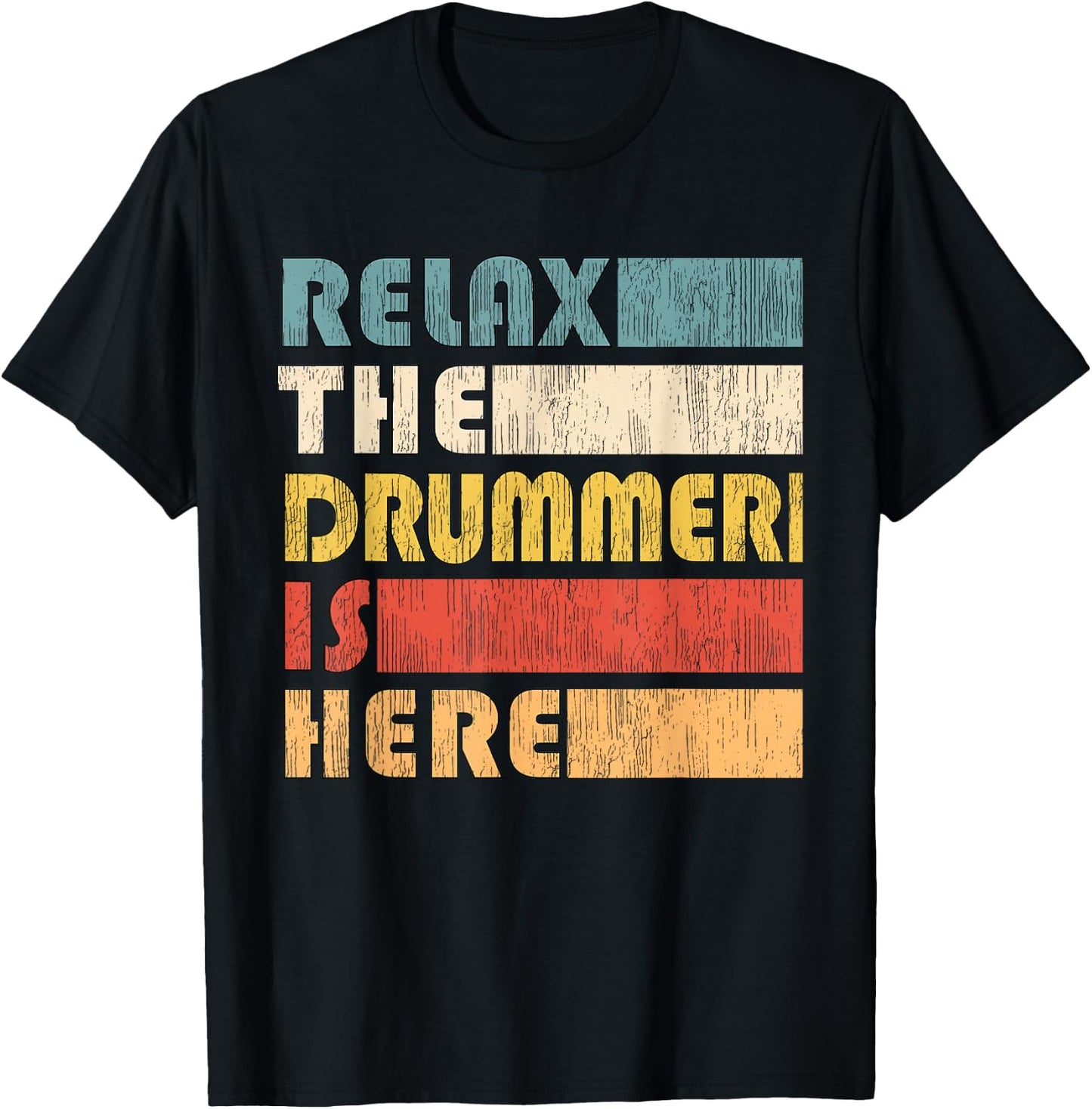 Vintage Drumset Instrument Gifts Relax The Drummer Is Here for Drumset Musician Adult Black Short Sleeve Small T-Shirt - T-Shirt | Black