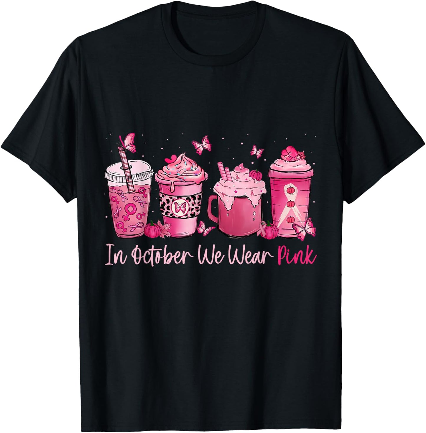 In October We Wear Pink Coffee Spice Breast Cancer Awareness T-Shirt - T-Shirt | Black