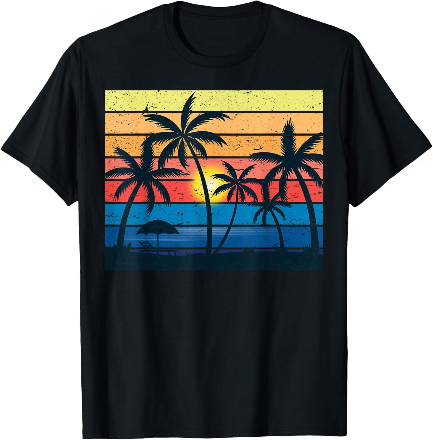 Palm Tree Retro Vintage Sunset Tropical Beach Dress Summer T-Shirt - T-Shirt | Black