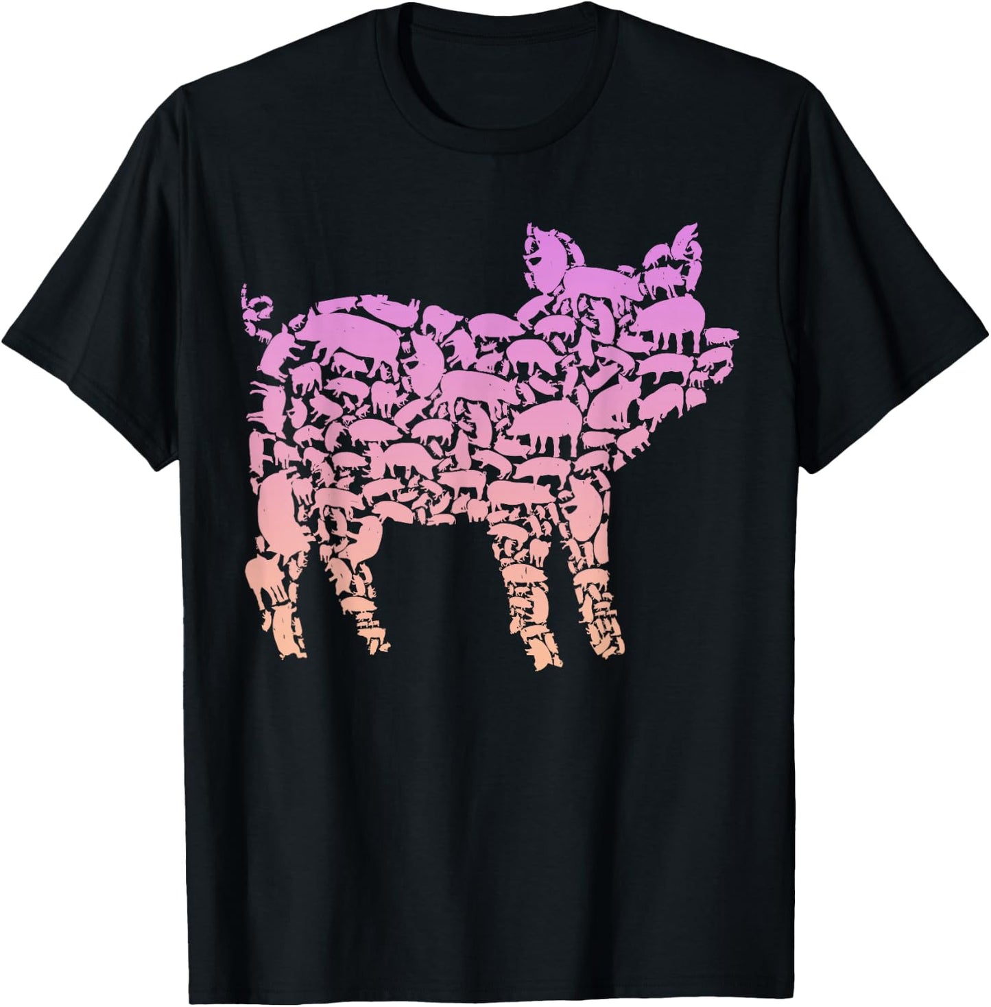 Silhouette Pigs Design for Pig Lover | Girls Pig T-Shirt - T-Shirt | Black