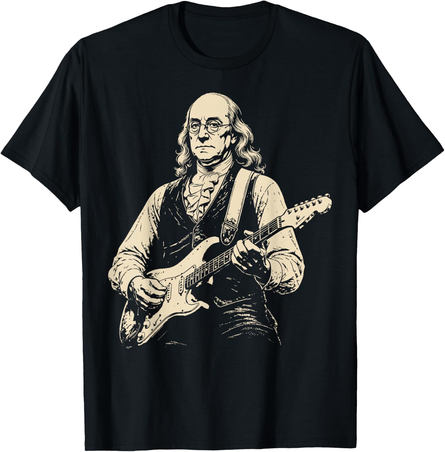 250 Years Ben Franklin Playing Guitar 4th of July 1776 2026 T-Shirt - T-Shirt | Black