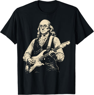 250 Years Ben Franklin Playing Guitar 4th of July 1776 2026 T-Shirt - T-Shirt | Black