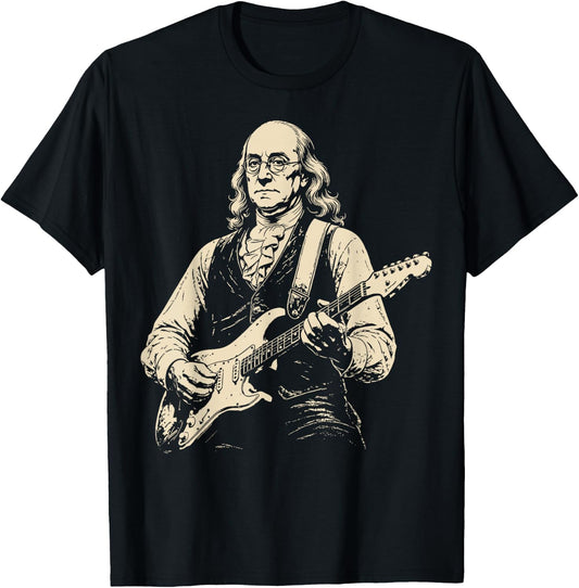 250 Years Ben Franklin Playing Guitar 4th of July 1776 2026 T-Shirt - T-Shirt | Black