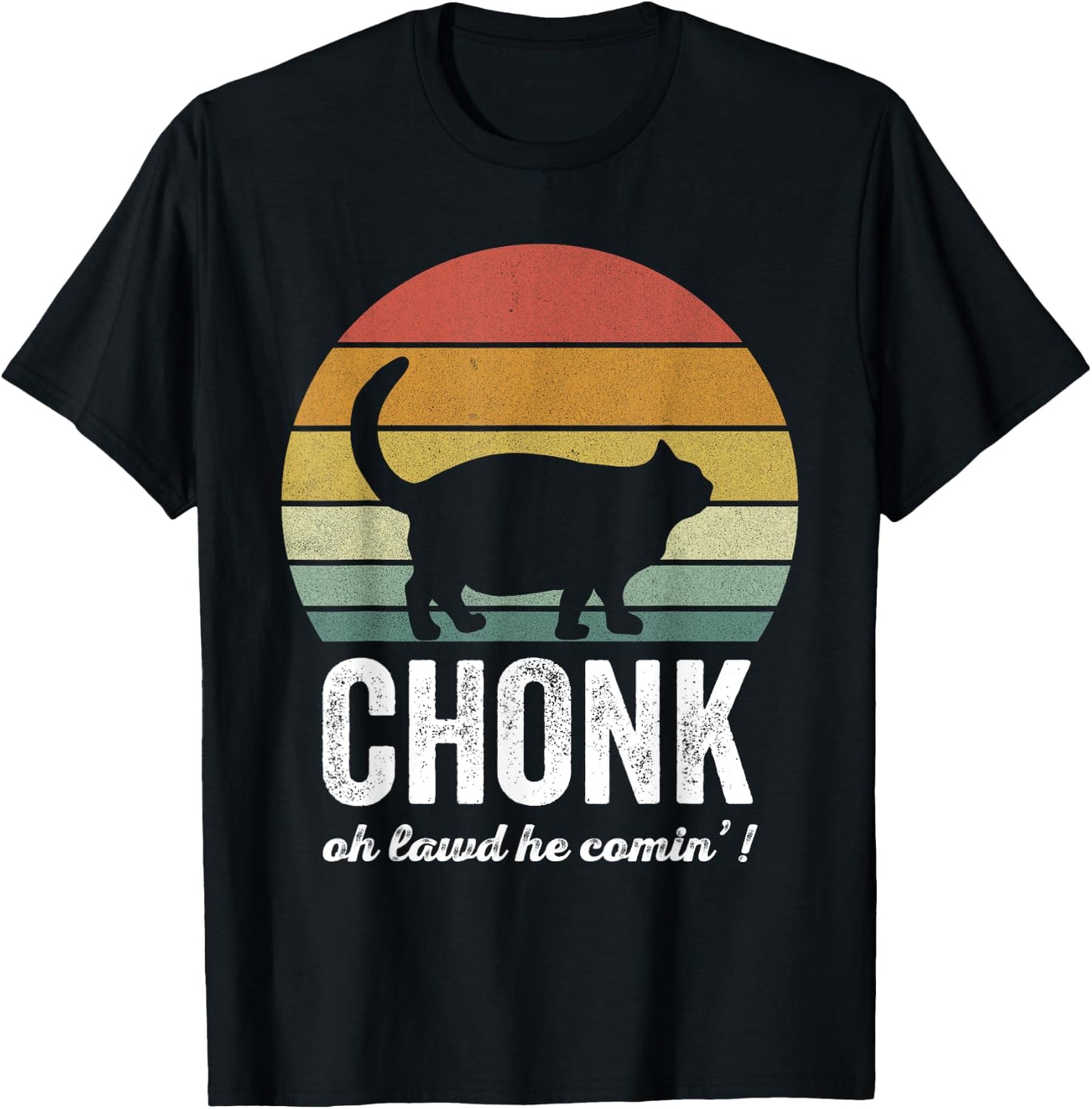 Vintage Retro Sunset Funny Fat Cats Cat Meme Chonk Cat Men Women Girls Kids T-Shirt - T-Shirt | Black