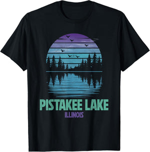 Pistakee Lake Illinois Outdoors Vintage T-Shirt - T-Shirt | Black