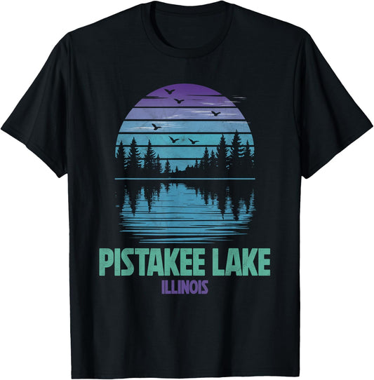 Pistakee Lake Illinois Outdoors Vintage T-Shirt - T-Shirt | Black