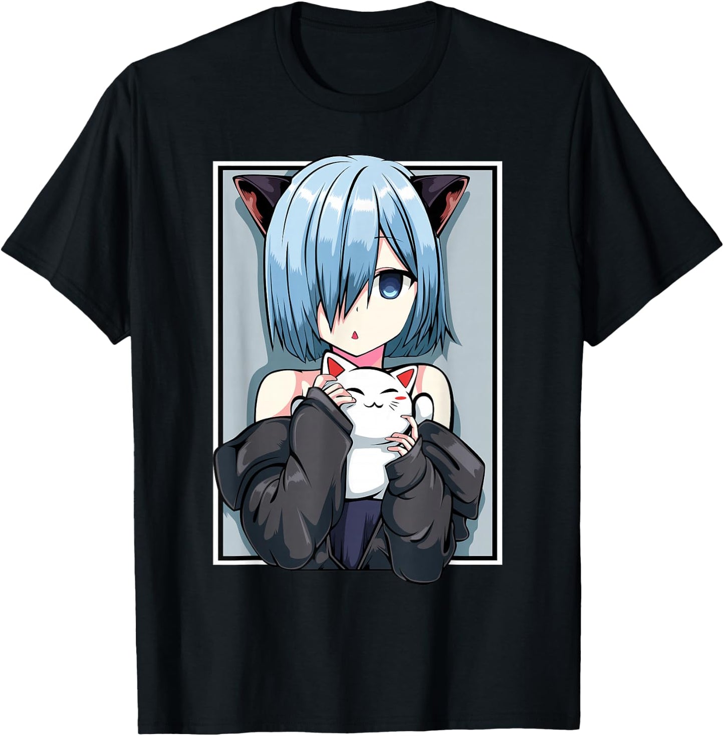 Anime Girl Neko Catgirl Pastel Kawaii Cat Manga Japan Lover T-Shirt - T-Shirt | Black
