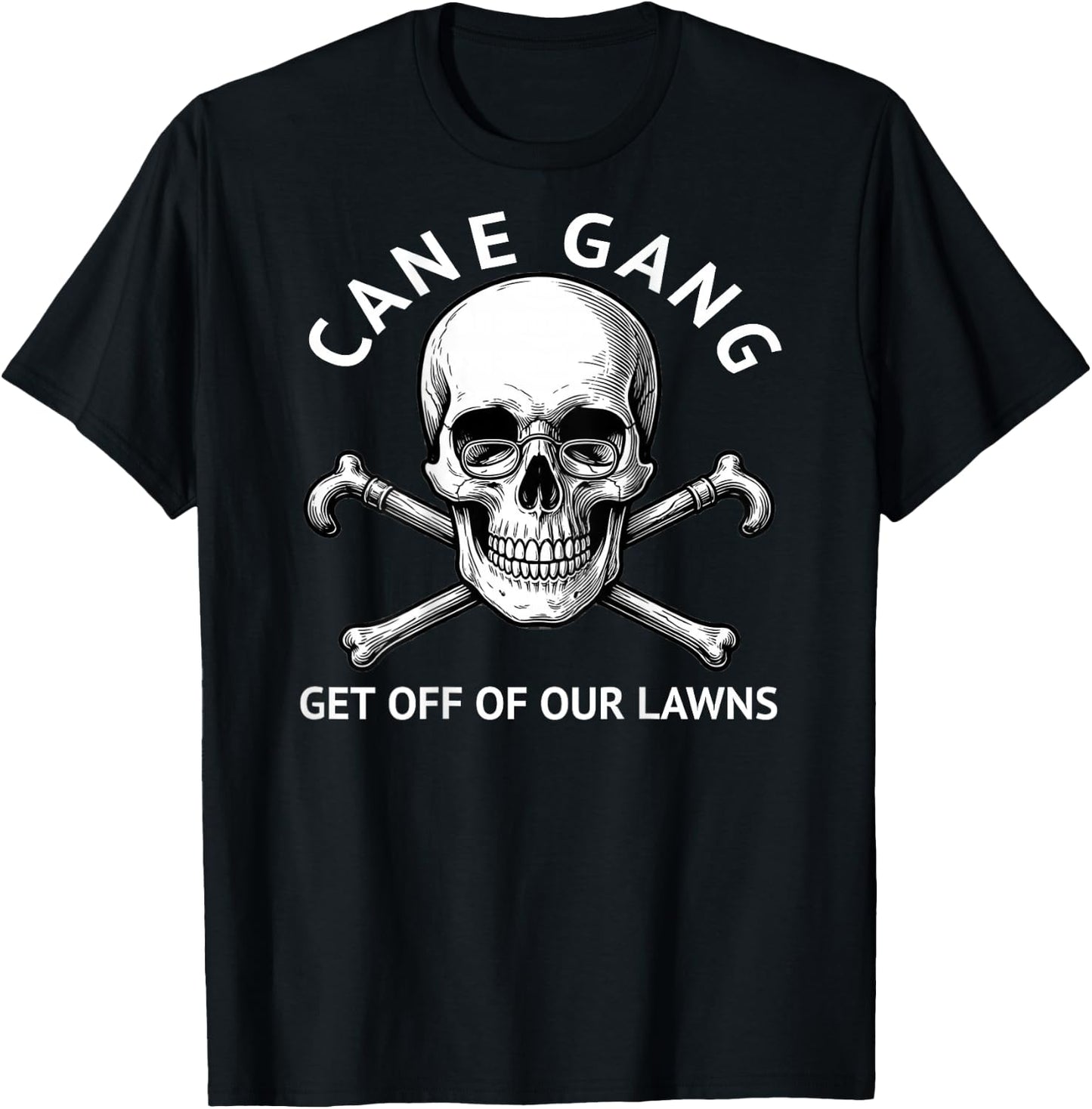 Funny Senior Citizens Cane Gang Get Off Our Lawns Aging Fun T-Shirt - T-Shirt | Black