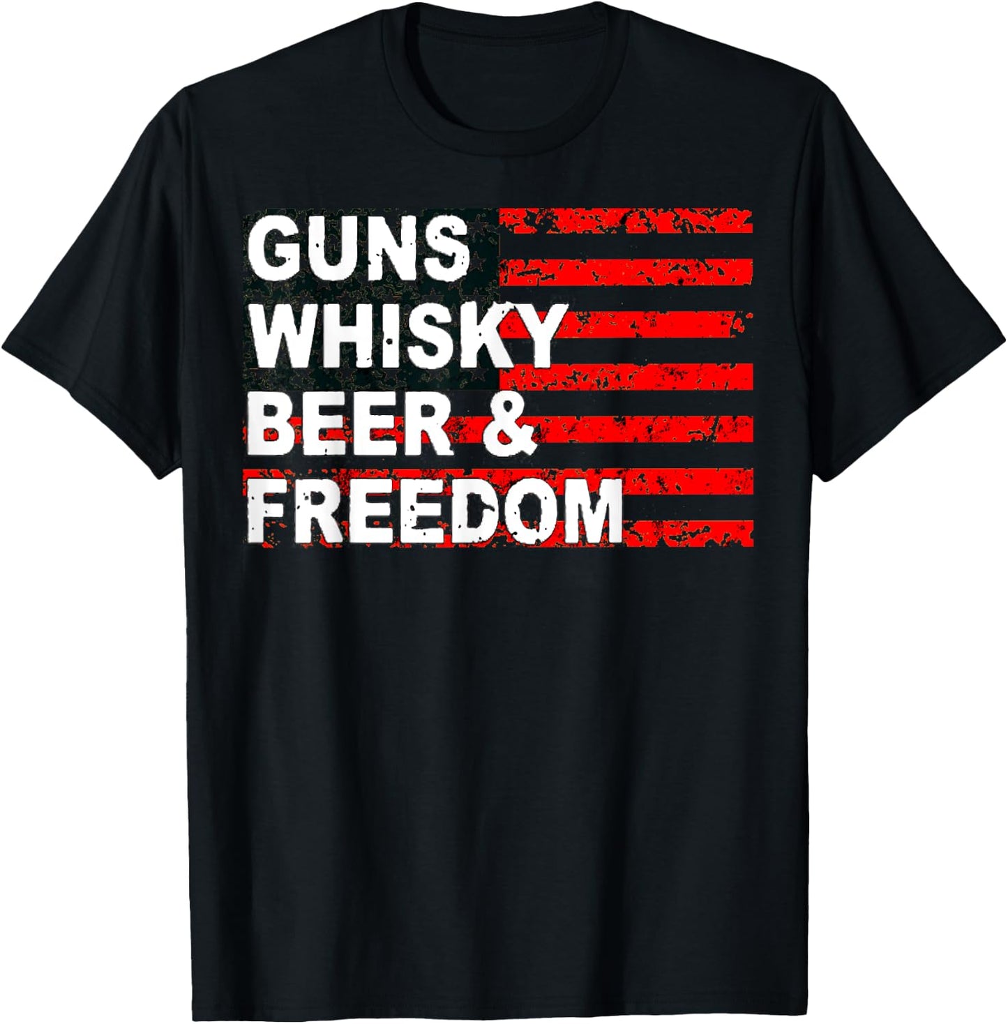 Gun Whisky Beer & Freedom American Flag Women Men T-Shirt - T-Shirt | Black