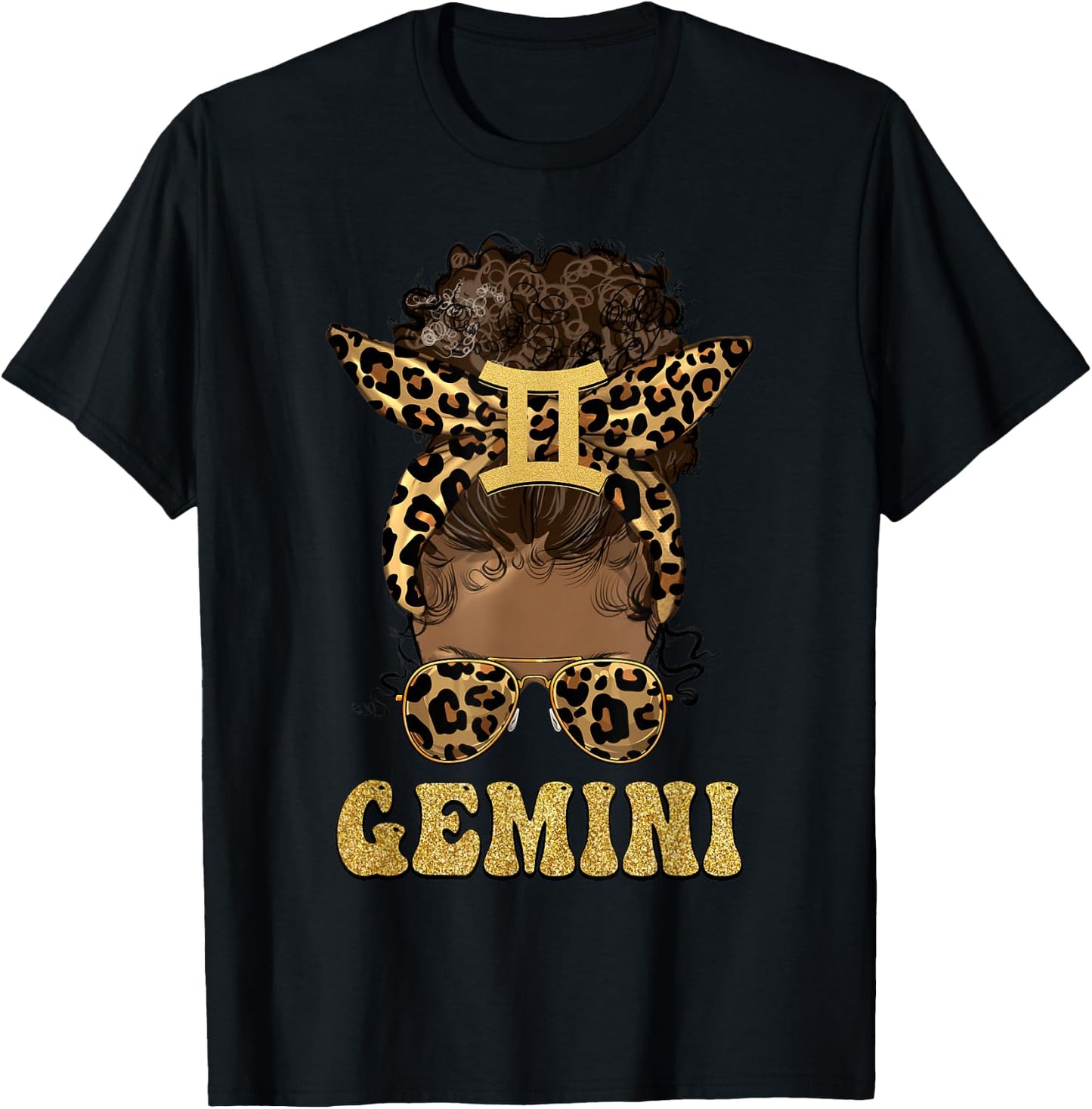 Gemini Girl Afro Messy Bun African American Women T-Shirt - T-Shirt | Black