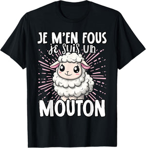 Je M'en Fous Je Suis Un Mouton Mouton Mignon , Black, S T-Shirt - T-Shirt | Black