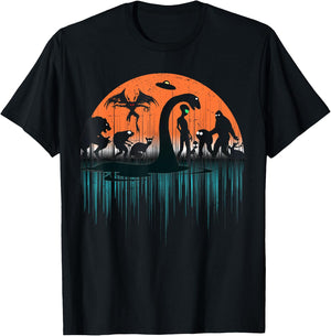 Mythical Loch Ness Bigfoot Mothman Aliens Funny Cryptid T-Shirt - T-Shirt | Black