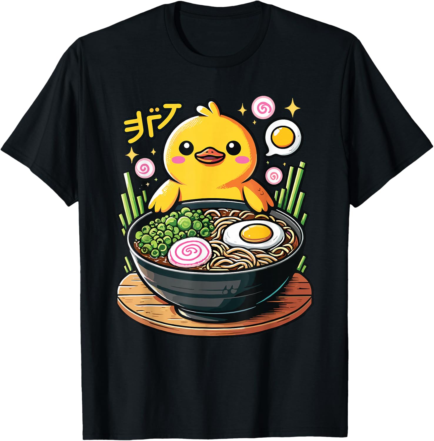 Kawaii Cute Duck Eating Ramen Noodles T-Shirt - T-Shirt | Black